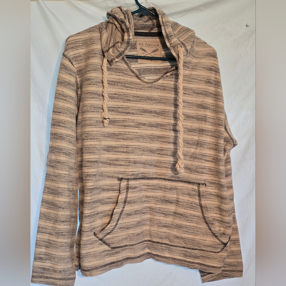 Brown Striped Hoodie with Front Pocket